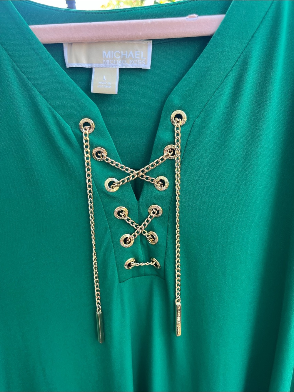 Michael Kors Emerald Green Lace-Up V-Neck Tunic - Picture 4 of 5